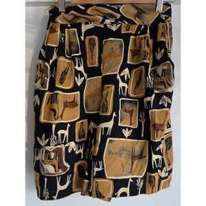 Vintage Expose Women's Shorts Mini Skirt Size L Black Brown Giraffe Safari